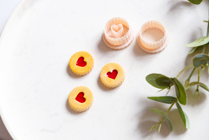 Valentine Round Cookie with Heart Polymer Clay Cutter