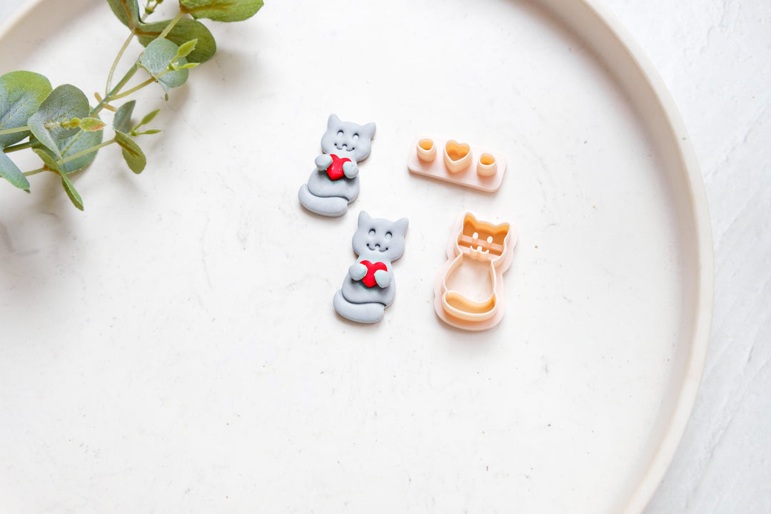 Cat With Heart Clay Cutter, Valentine's Day Clay Cutter, Animal Clay Cutter