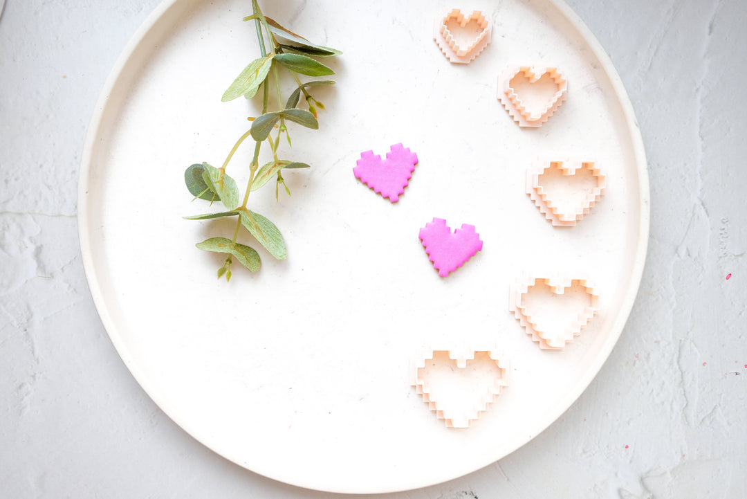 Valentine Pixel Heart Clay Cutter, Valentine's Day Polymer Clay Earring Cutters