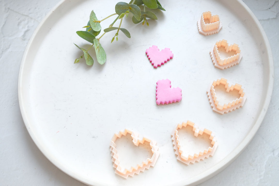 Valentine Pixel Heart Clay Cutter, Valentine's Day Polymer Clay Earring Cutters