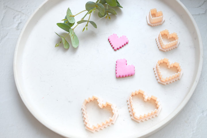 Valentine Pixel Heart Clay Cutter, Valentine's Day Polymer Clay Earring Cutters