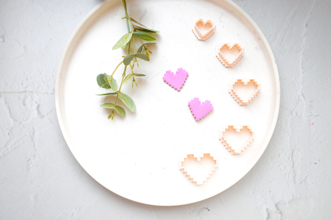 Valentine Pixel Heart Clay Cutter, Valentine's Day Polymer Clay Earring Cutters