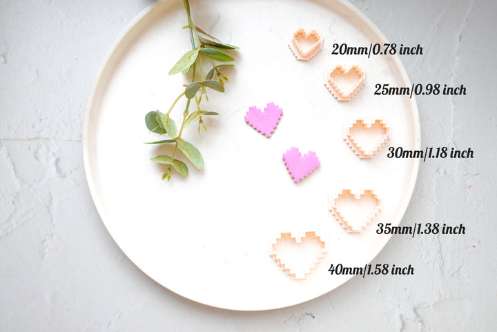 Valentine Pixel Heart Clay Cutter, Valentine's Day Polymer Clay Earring Cutters