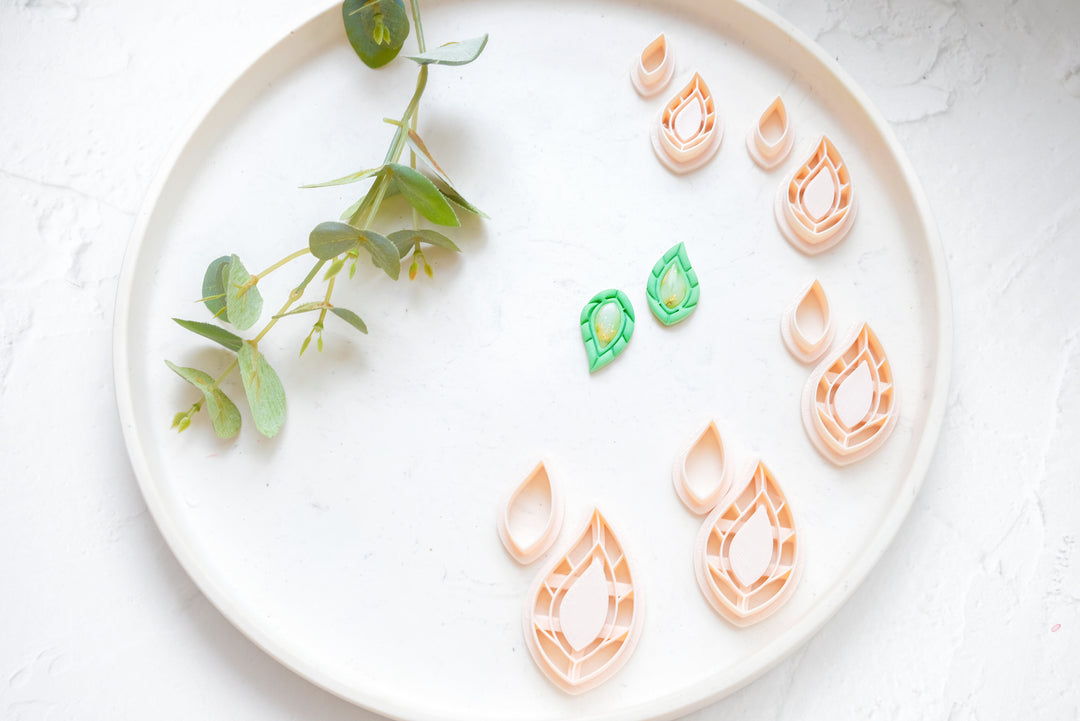 Leaf Earring with Precious Stones Clay Cutter, Earring Clay Cutter, Leaf Clay Errings