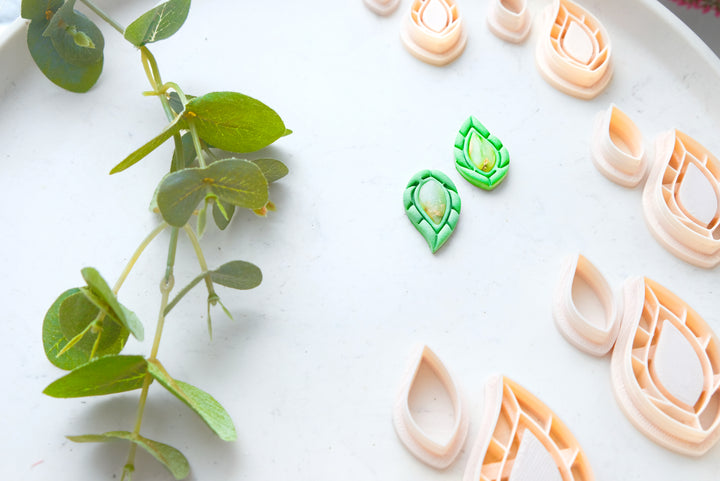 Leaf Earring with Precious Stones Clay Cutter, Earring Clay Cutter, Leaf Clay Errings