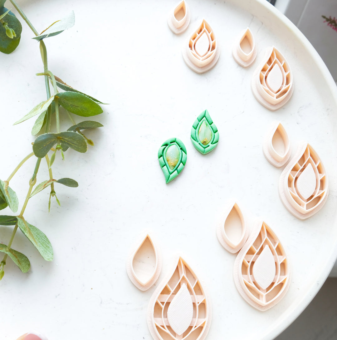 Leaf Earring with Precious Stones Clay Cutter, Earring Clay Cutter, Leaf Clay Errings