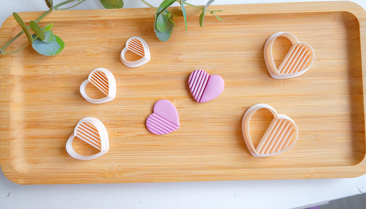 Half Lined Heart Clay Cutter, Valentine's Day Polymer Clay Earring Cutters