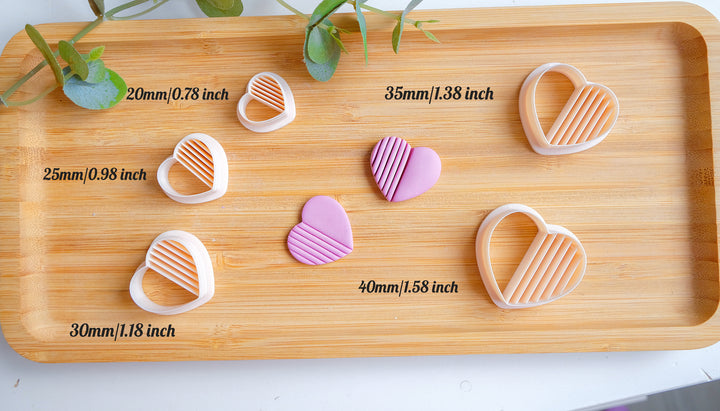 Half Lined Heart Clay Cutter, Valentine's Day Polymer Clay Earring Cutters