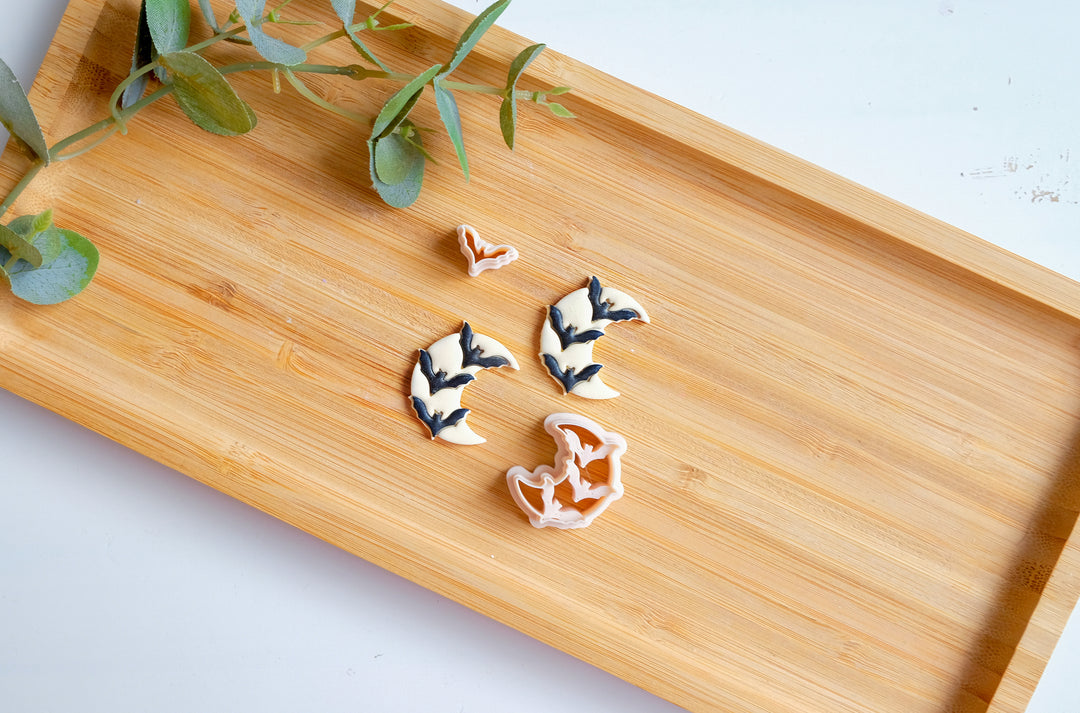 Moon Bat Polymer Clay Earring Cutter Set, Halloween Crescent Bat, Moon Earring Clay Cutter