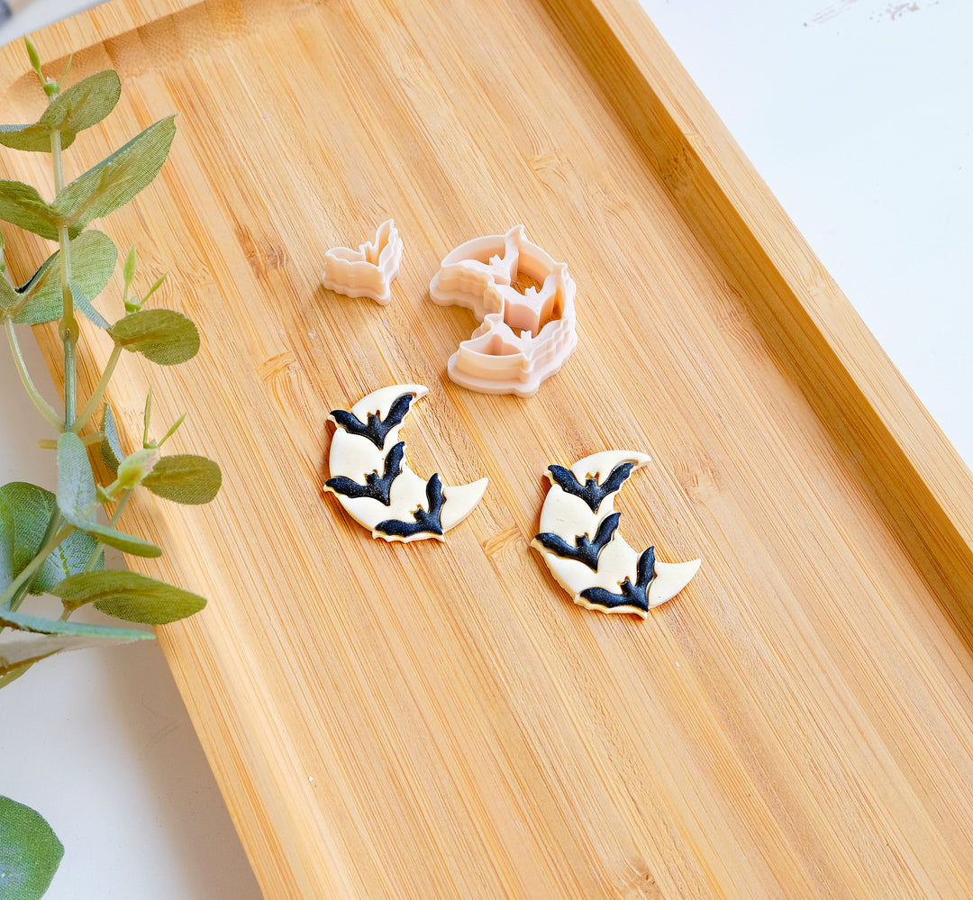 Moon Bat Polymer Clay Earring Cutter Set, Halloween Crescent Bat, Moon Earring Clay Cutter