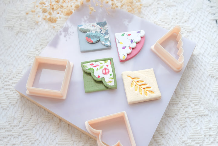 Corner Bookmark Cutter Set for Polymer Clay + Stich Guide Tool | DIY Bookmark Craft Tools | Decorative Clay Cutter Shapes