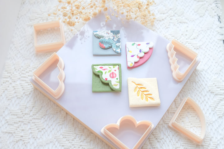 Corner Bookmark Cutter Set for Polymer Clay + Stich Guide Tool | DIY Bookmark Craft Tools | Decorative Clay Cutter Shapes