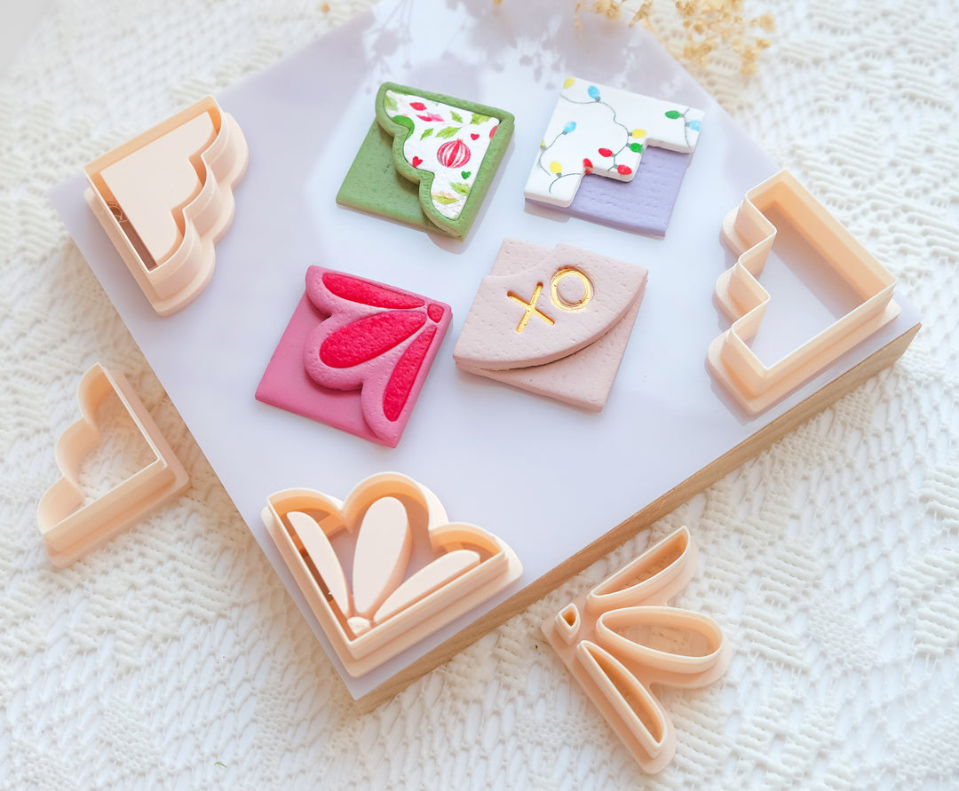 Corner Bookmark Cutter Set for Polymer Clay + Stich Guide Tool | DIY Bookmark Craft Tools | Decorative Clay Cutter Shapes