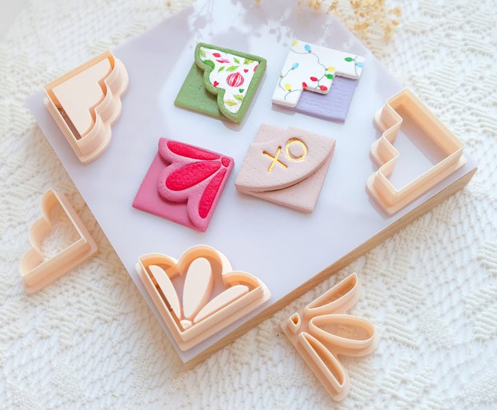 Corner Bookmark Cutter Set for Polymer Clay + Stich Guide Tool | DIY Bookmark Craft Tools | Decorative Clay Cutter Shapes