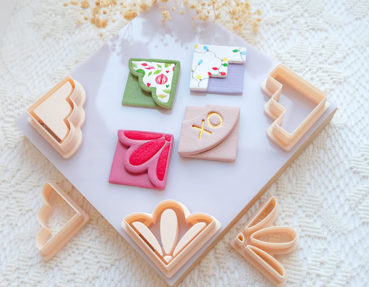 Corner Bookmark Cutter Set for Polymer Clay + Stich Guide Tool | DIY Bookmark Craft Tools | Decorative Clay Cutter Shapes
