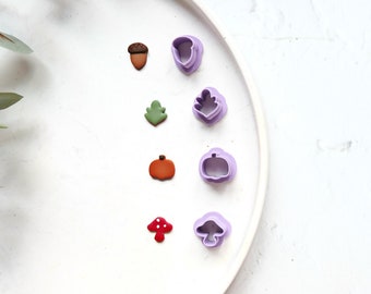 Autumn Stud Polymer Clay Mini Cutter, Pumpkin clay cutter, Stud earring clay cutter, Oak leaf Clay Cutters, Acorn earrings, Mushroom cutter