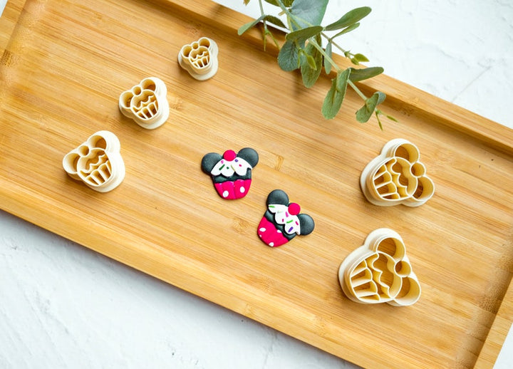 Mouse Cupcake Polymer Clay Cutter, Christmas Mouse Embossed cutter, Mouse Earrings, Scallop Christmas Mouse Clay Cutter