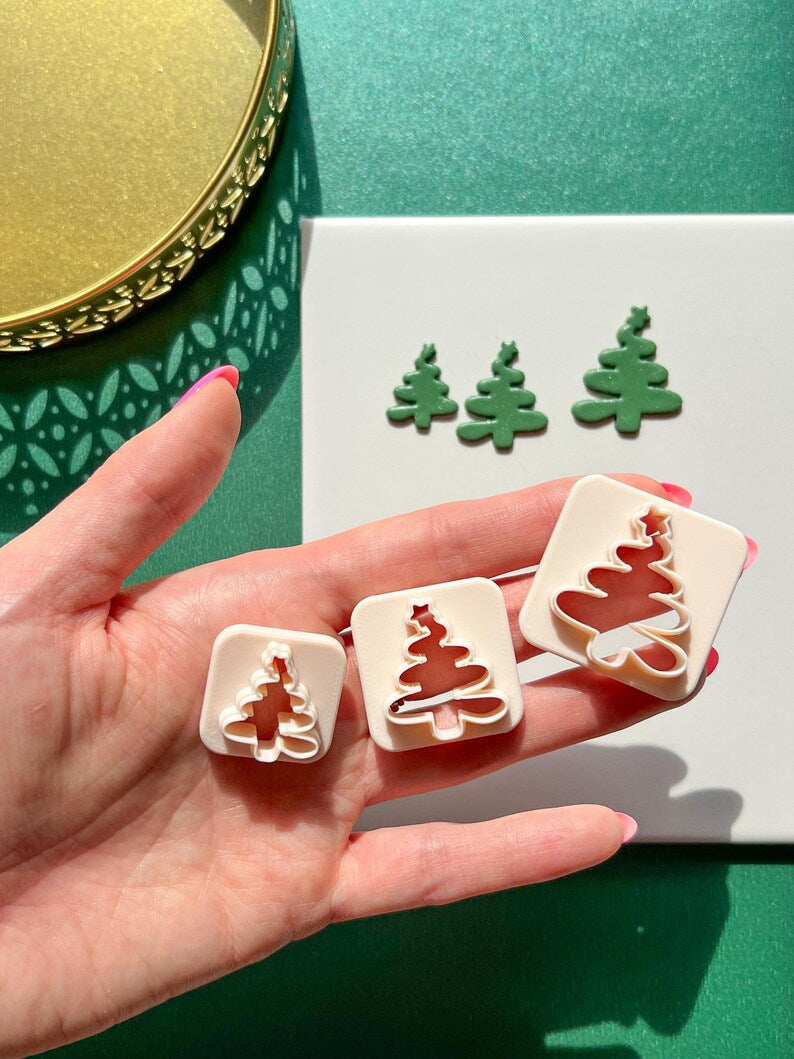 Organic Christmas Tree clay cutter, Christmas clay earrings cutter, Christmas earrings, Scallop Christmas tree clay cutter