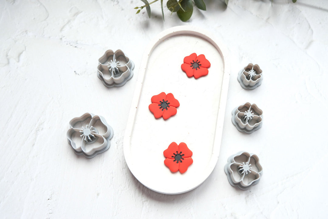 Poppy flower polymer clay cutter, Embossed Poppy cutter, Flower cutter, Poppy earring making set, Clay flower cutter set. Flower stamp