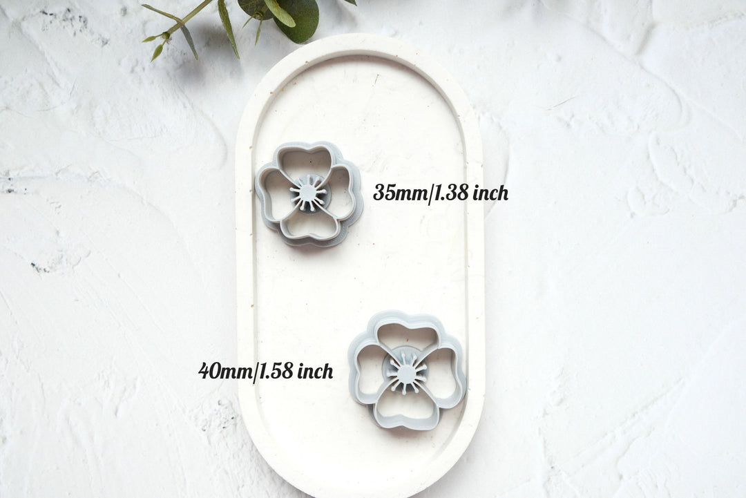 Poppy flower polymer clay cutter, Embossed Poppy cutter, Flower cutter, Poppy earring making set, Clay flower cutter set. Flower stamp