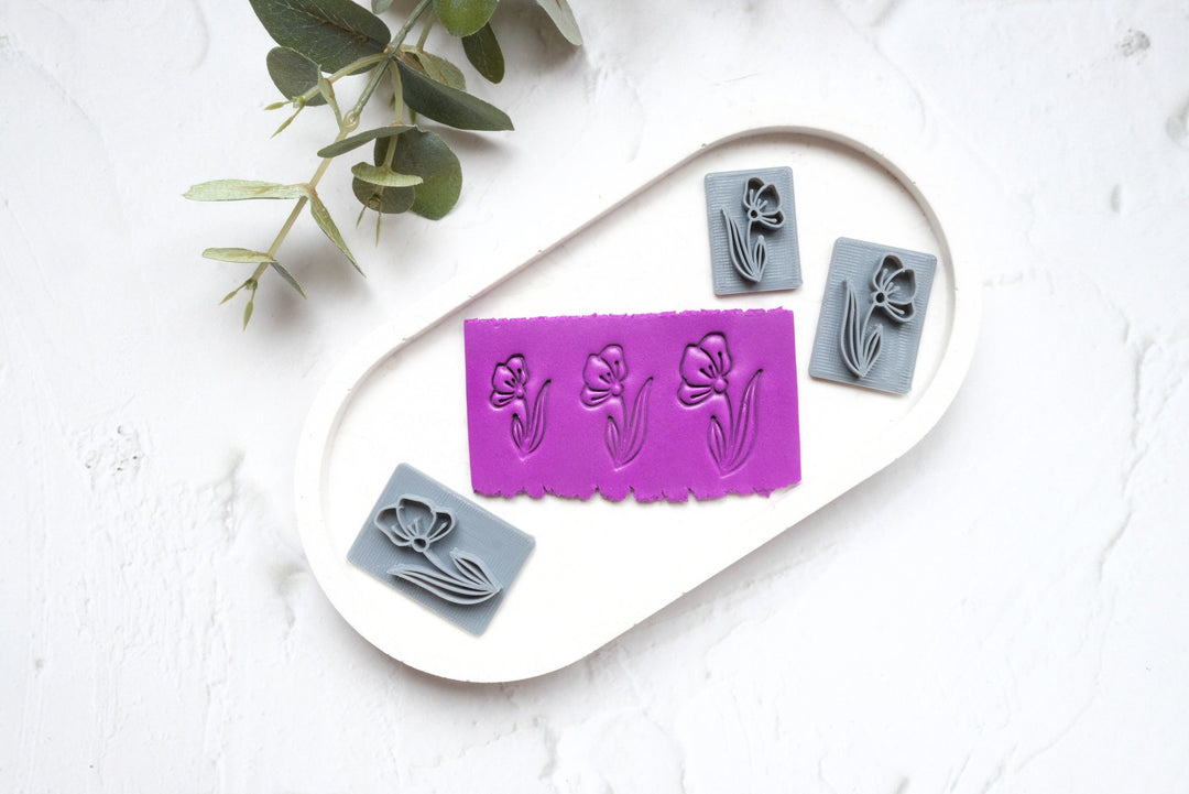 Polymer clay flower stamp, Flower clay stamp, Clay texture, Floral stamps, Leave and flower stamps, Earring making tools