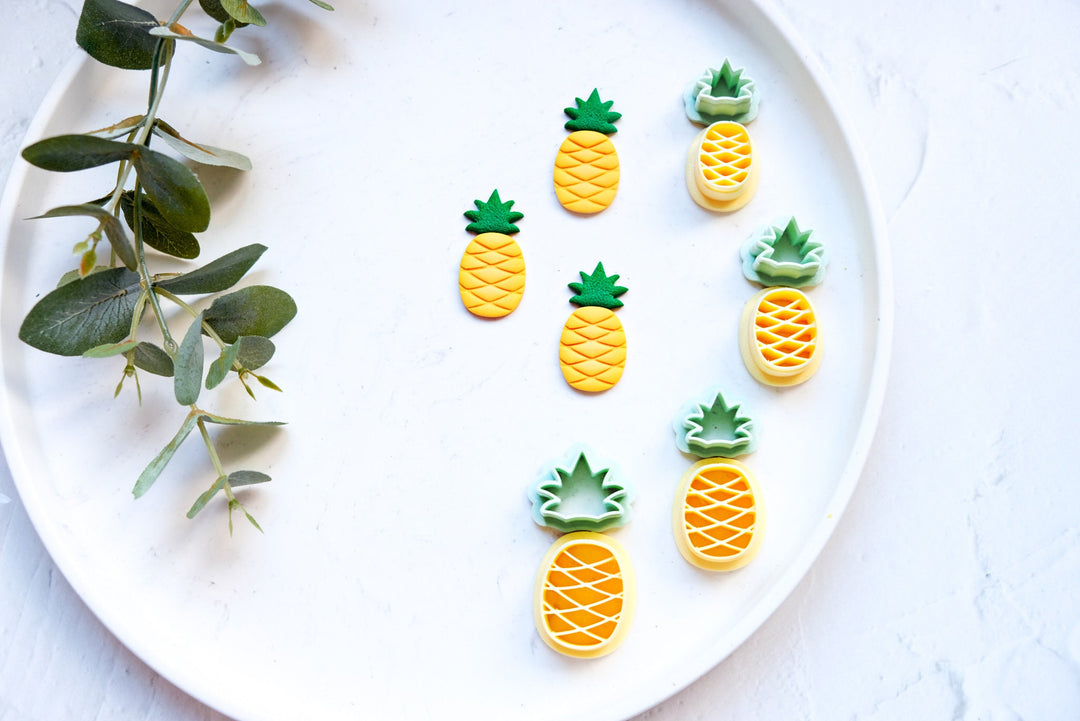 Pineapple polymer clay cutter, Pineapple embossed cutter, Pineapple earrings, Fruit earring, Clay cutter set, Scallop clay cutter set