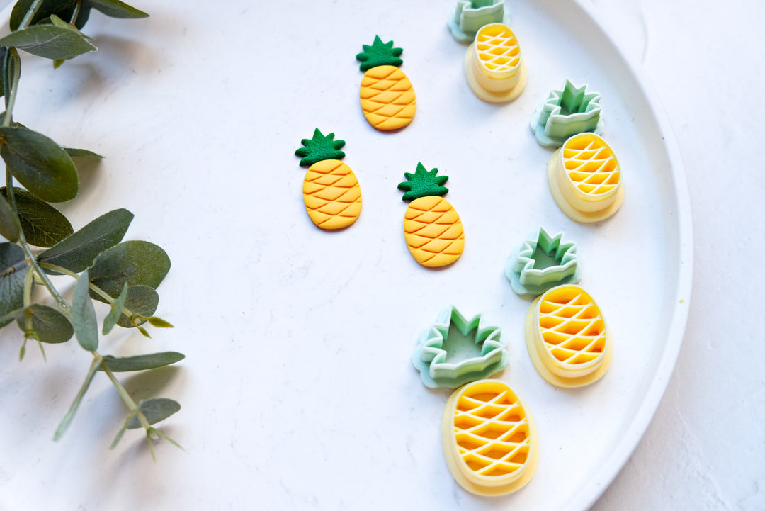 Pineapple polymer clay cutter, Pineapple embossed cutter, Pineapple earrings, Fruit earring, Clay cutter set, Scallop clay cutter set