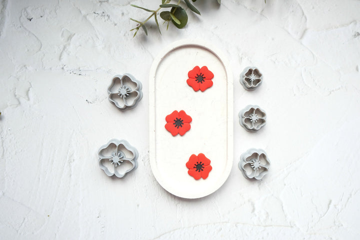 Poppy flower polymer clay cutter, Embossed Poppy cutter, Flower cutter, Poppy earring making set, Clay flower cutter set. Flower stamp