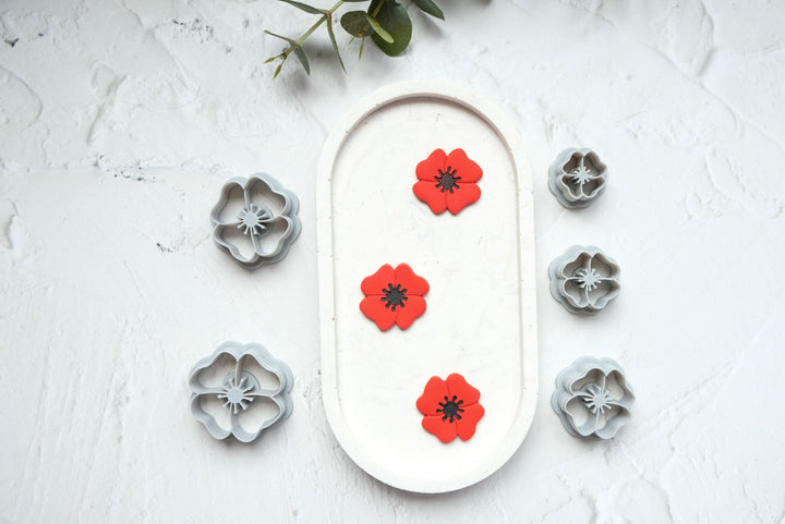 Poppy flower polymer clay cutter, Embossed Poppy cutter, Flower cutter, Poppy earring making set, Clay flower cutter set. Flower stamp