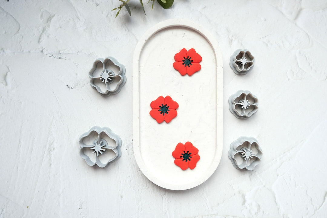 Poppy flower polymer clay cutter, Embossed Poppy cutter, Flower cutter, Poppy earring making set, Clay flower cutter set. Flower stamp