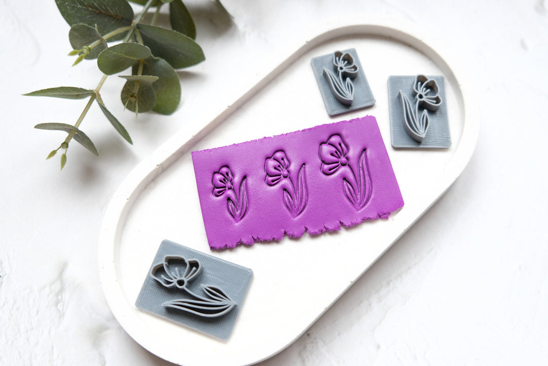 Polymer clay flower stamp, Flower clay stamp, Clay texture, Floral stamps, Leave and flower stamps, Earring making tools