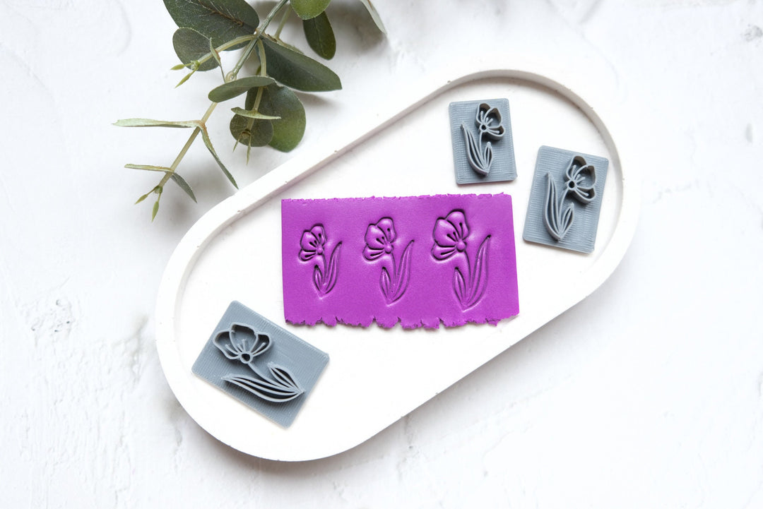 Polymer clay flower stamp, Flower clay stamp, Clay texture, Floral stamps, Leave and flower stamps, Earring making tools