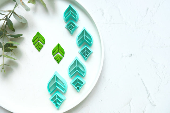 Leaf combo polymer clay cutter set (2pc), Leaf Embossed cutter, Leaf earrings, Scallop clay cutter, Green leaf Earrings cutter