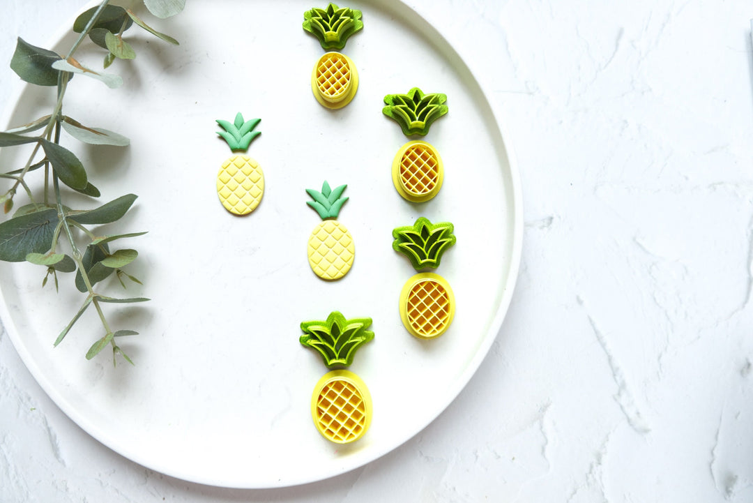 Pineapple polymer clay cutter (set2), Pineapple embossed cutter, Pineapple earrings, Fruit earring, Clay cutter set, Scallop clay cutter set