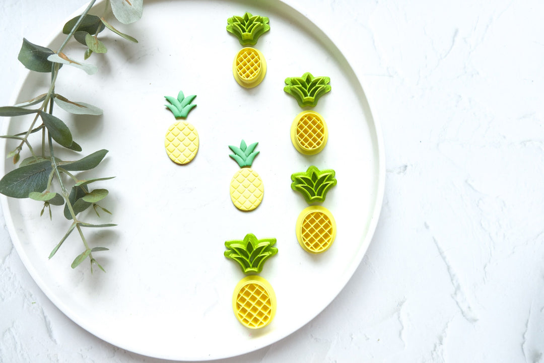 Pineapple polymer clay cutter (set2), Pineapple embossed cutter, Pineapple earrings, Fruit earring, Clay cutter set, Scallop clay cutter set