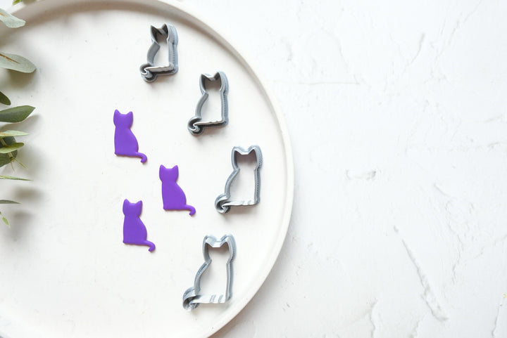 Halloween Cat clay cutter, Animal Clay cutter, Polymer clay earring cutter, Biscuit cutter, Hair clip cutter, Cats stamp, Cookie cutter