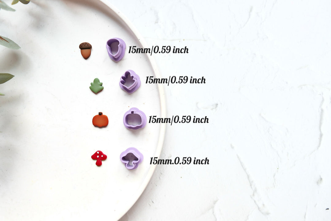 Autumn Stud Polymer Clay Mini Cutter, Pumpkin clay cutter, Stud earring clay cutter, Oak leaf Clay Cutters, Acorn earrings, Mushroom cutter