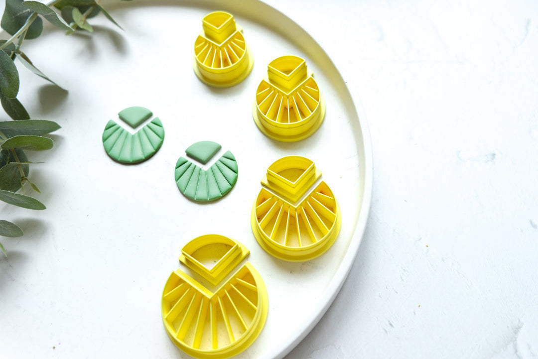 Sunshine clay cutter, Geometric Embossed cutter, Sunshine earrings, Scallop circle clay cutter, Sun Earring cutter