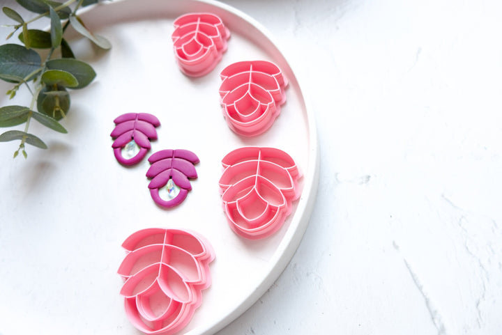 Flower leaf combo polymer clay cutter, Leaf Embossed cutter, Flower earrings, Scallop clay cutter, Summer Earring cutter