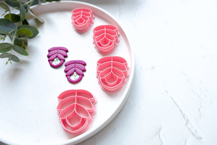 Flower leaf combo polymer clay cutter, Leaf Embossed cutter, Flower earrings, Scallop clay cutter, Summer Earring cutter