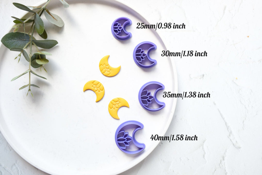 Moon with lotus clay cutter, Moon clay cutter, Embossed moon clay cutter, Scallop clay cutter, Galactico Earring cutter