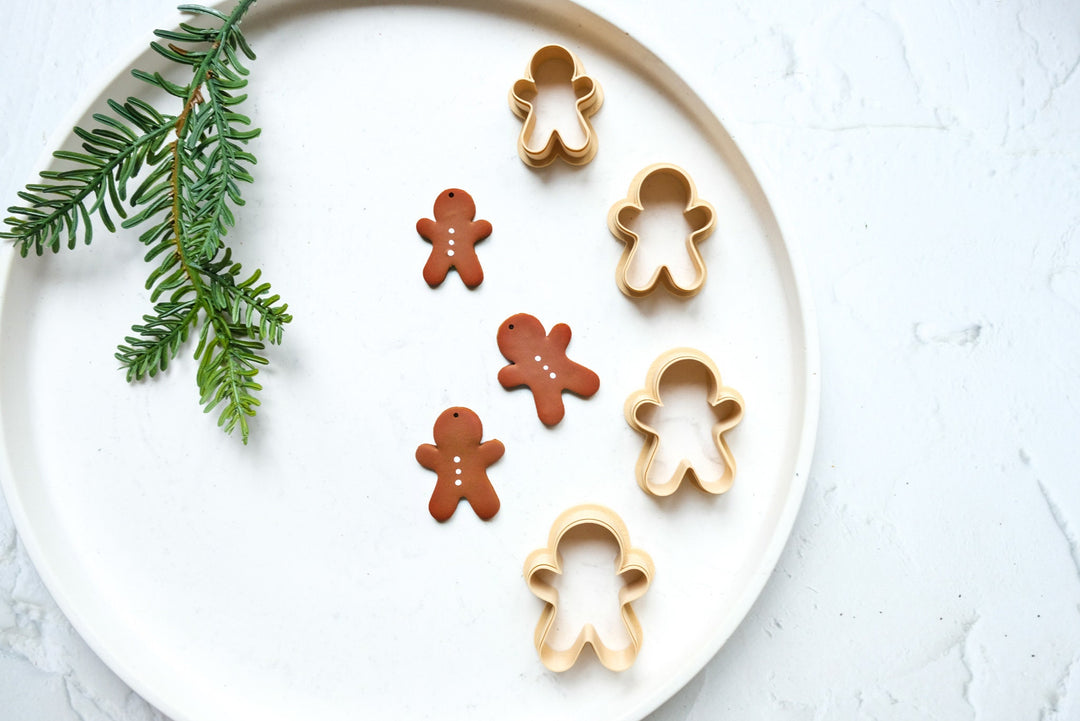 Christmas Gingerbread boy clay cutter, Ginger Boy Embossed cutter, Christmas earrings, Scallop Ginger clay cutter