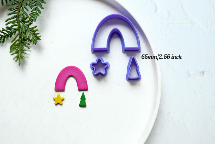 Christmas Rainbow Arch With Moon and Star, Clay rainbow cutter, Polymer clay earring cutter, Hair clip cutter, Arch Caly cutter