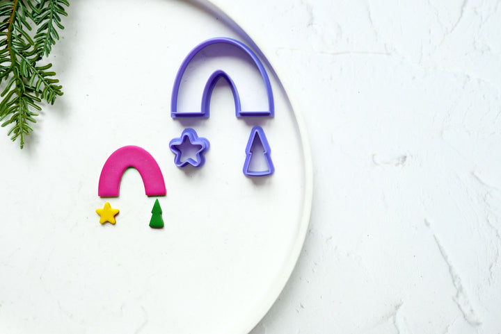 Christmas Rainbow Arch With Moon and Star, Clay rainbow cutter, Polymer clay earring cutter, Hair clip cutter, Arch Caly cutter