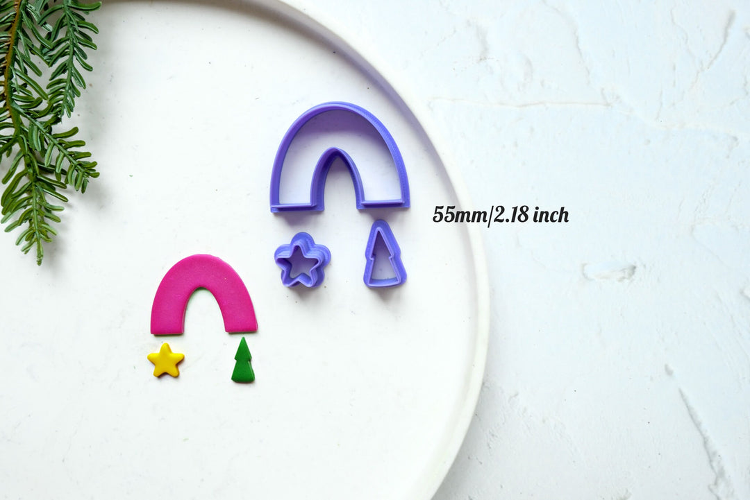 Christmas Rainbow Arch With Moon and Star, Clay rainbow cutter, Polymer clay earring cutter, Hair clip cutter, Arch Caly cutter