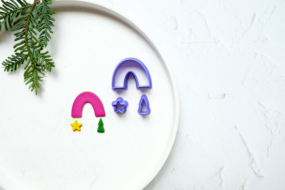 Christmas Rainbow Arch With Moon and Star, Clay rainbow cutter, Polymer clay earring cutter, Hair clip cutter, Arch Caly cutter