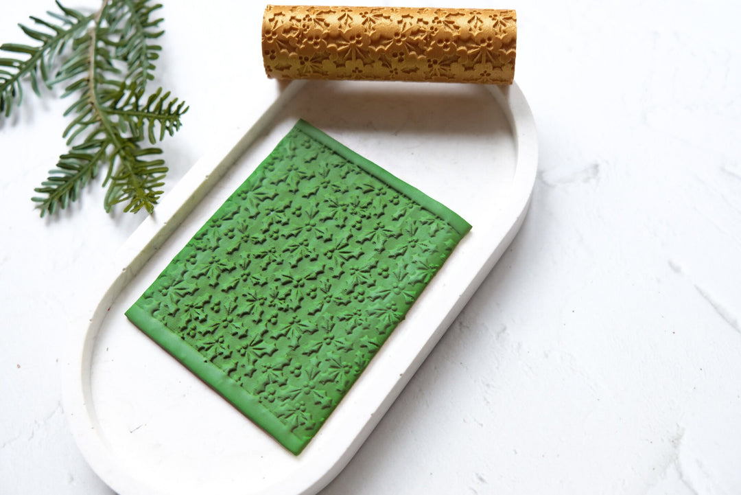 Holly Leaf Christmas Roller, Christmas Pattern Clay roller, Greenery Clay texture, Polymer clay roller, Clay pattern roller