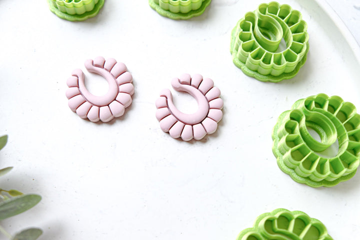 Hoop with flower clay cutter, Boho Polymer Clay Cutter, Half hoop flower Cutter, Boho clay cutters, Cutter set, Hoop clay earring cutters