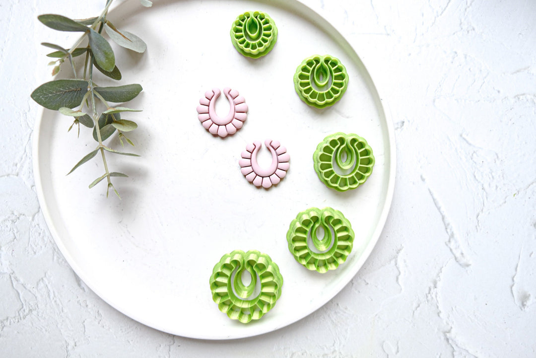 Hoop with flower clay cutter, Boho Polymer Clay Cutter, Half hoop flower Cutter, Boho clay cutters, Cutter set, Hoop clay earring cutters