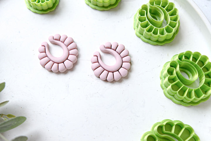 Hoop with flower clay cutter, Boho Polymer Clay Cutter, Half hoop flower Cutter, Boho clay cutters, Cutter set, Hoop clay earring cutters